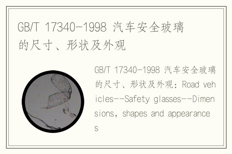GB/T 17340-1998 汽車安全玻璃的尺寸、形狀及外觀